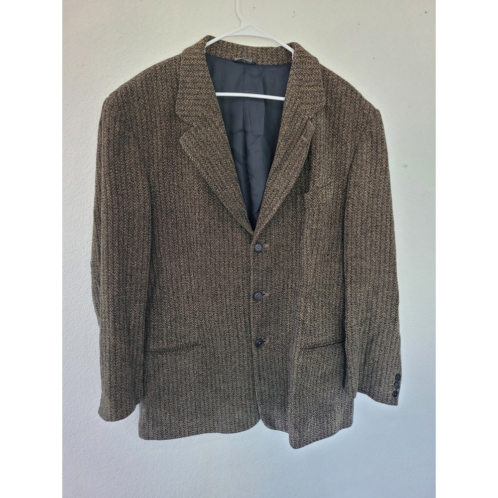 Jhane Barnes Herringbone Blazer Sport Coat Khaki Brown Jacket Mens 44 XL #20